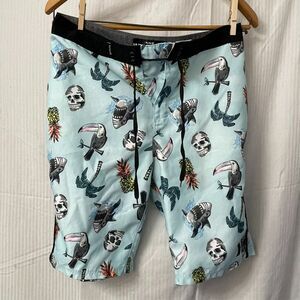 Hurley Board Shorts Boys Teens Size 18/29--Skulls, Sharks, Blue